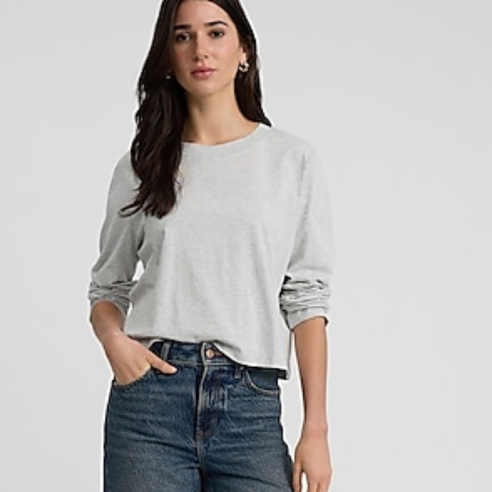 EXPRESS Cotton Crew Neck Long Sleeve Boyfriend Tee - Picture 7 of 9